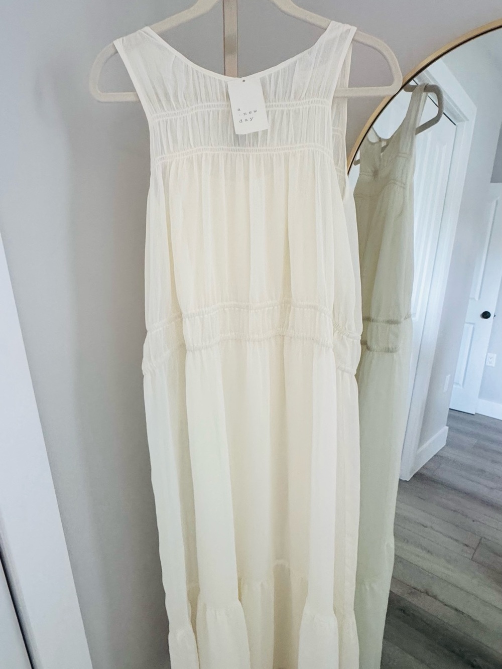 NWT A New Day Cream Sleeveless Crinkle Gauze Midi Dress Small